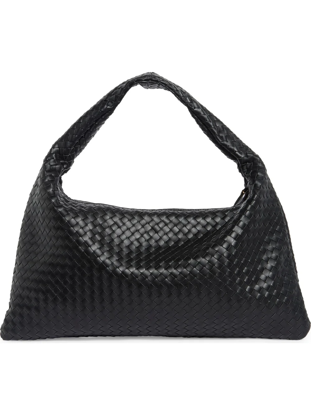 Black Woven Leather Hobo Bag